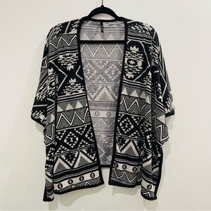 Aztec Tribal Geometric Black and Gray Women's Cardigan Sweater Poncho